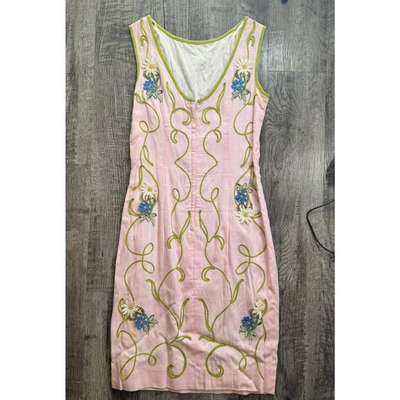 1950s Minx Modes Vintage Garden Cocktail Dress Pink Embroidered Floral Flower XS - Picture 16 of 16
